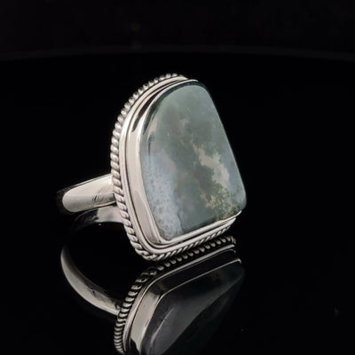 Sterling Silver Moss Agate Ring Size 7
