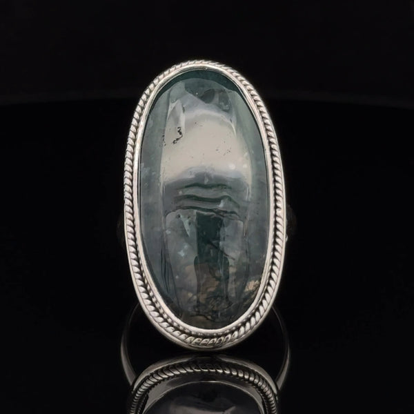 Sterling Silver Moss Agate Ring Size 7