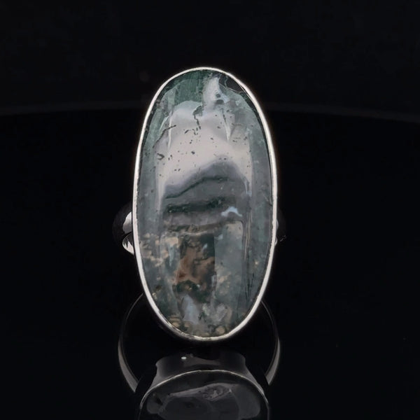 Sterling Silver Moss Agate Ring Size 7