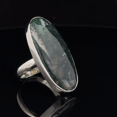 Sterling Silver Moss Agate Ring Size 7