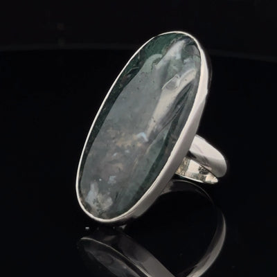 Sterling Silver Moss Agate Ring Size 7