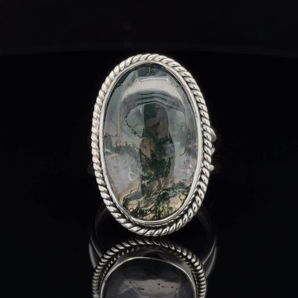 Sterling Silver Moss Agate Ring Size 7