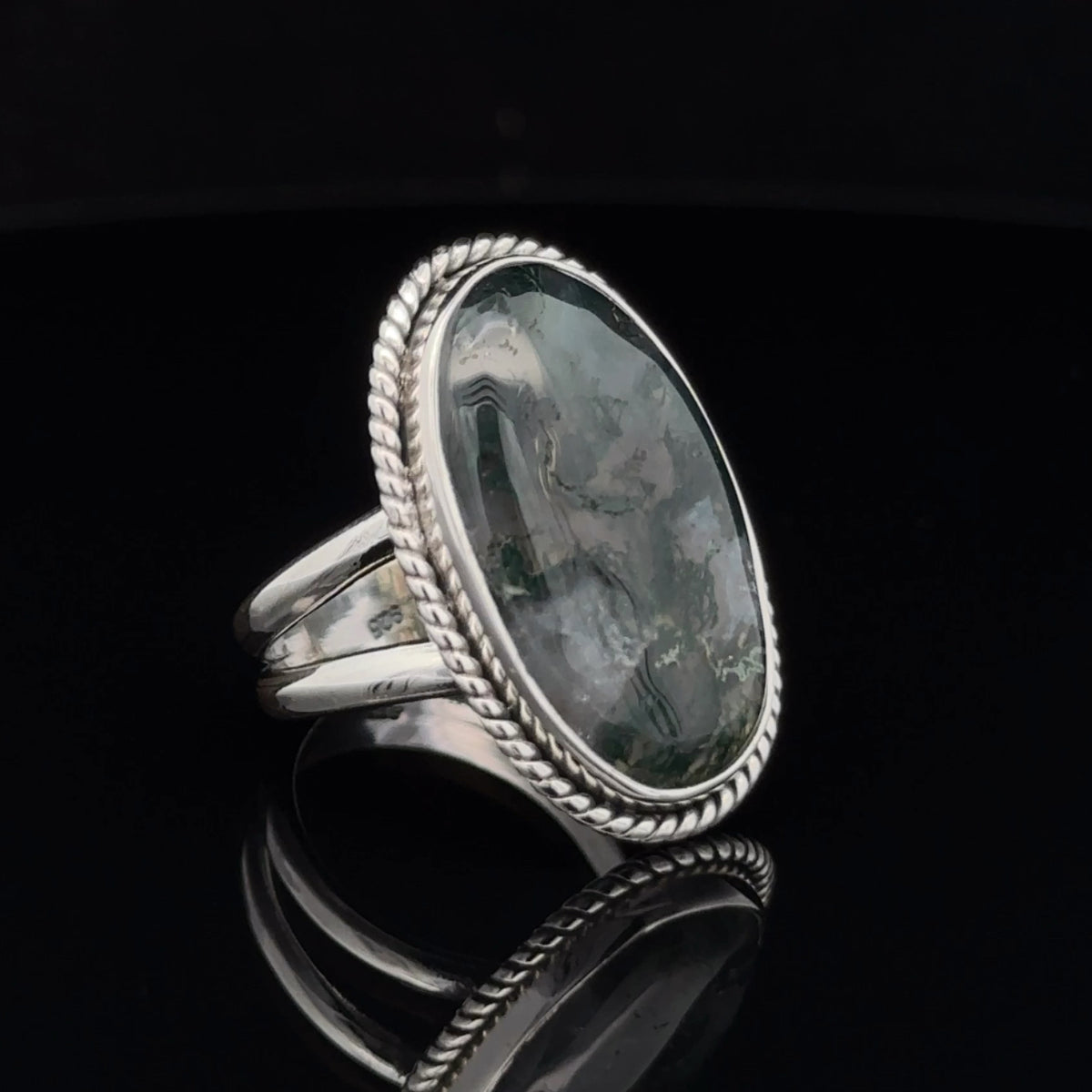 Sterling Silver Moss Agate Ring Size 7
