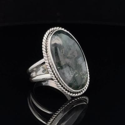 Sterling Silver Moss Agate Ring Size 7
