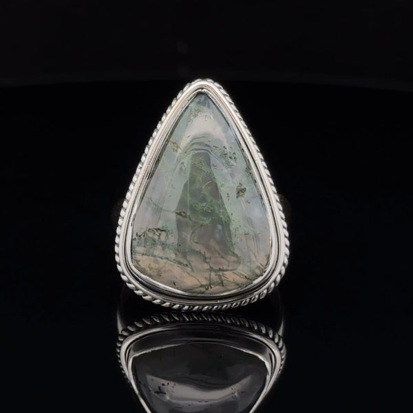 Sterling Silver Moss Agate Ring Size 8