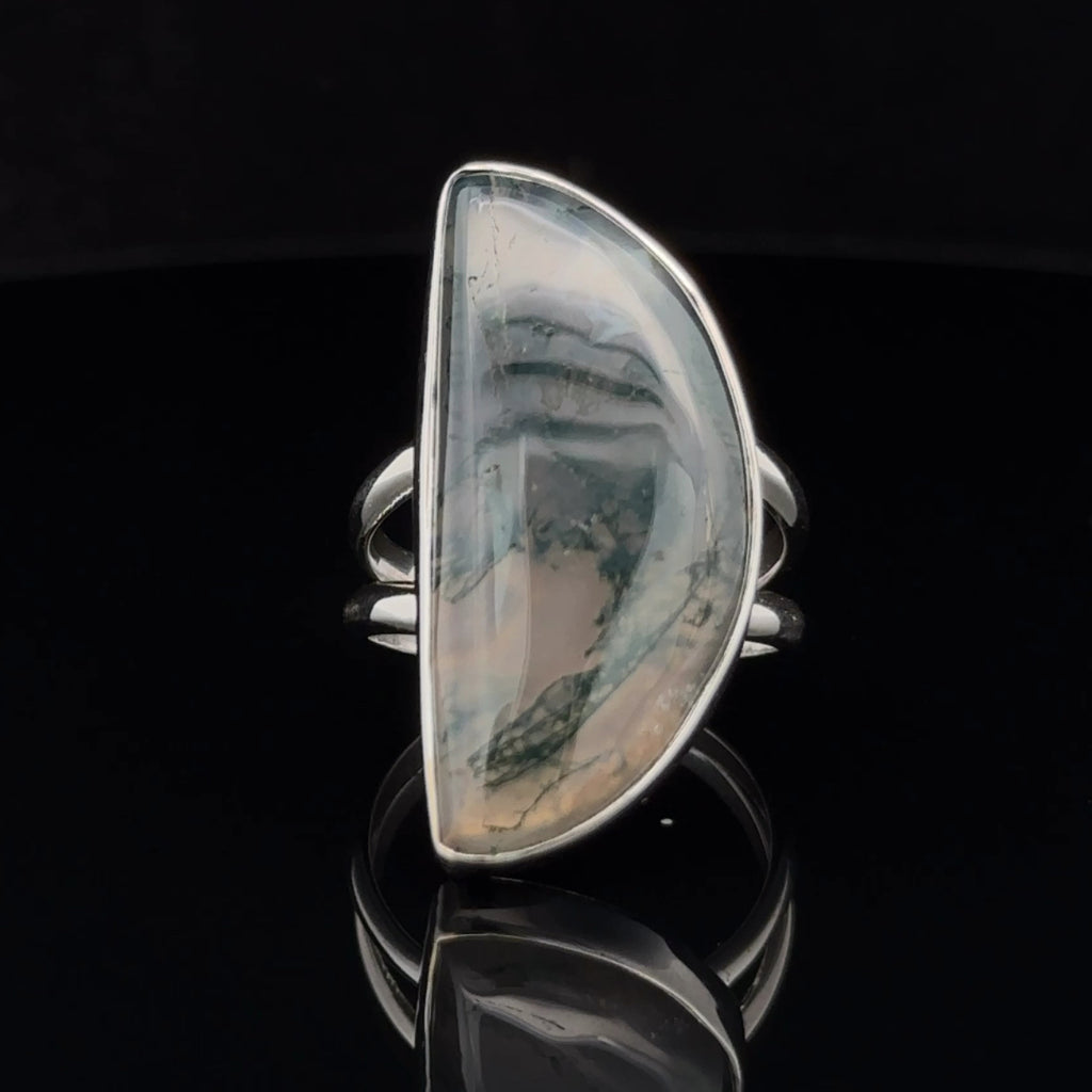 Sterling Silver Moss Agate Ring Size 8