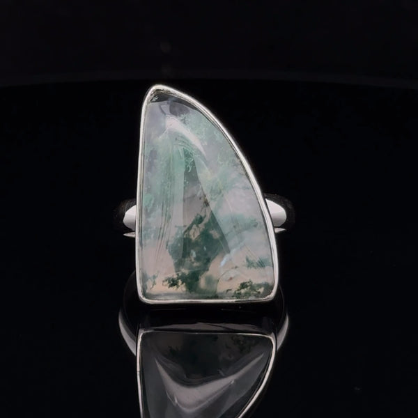 Sterling Silver Moss Agate Ring Size 8