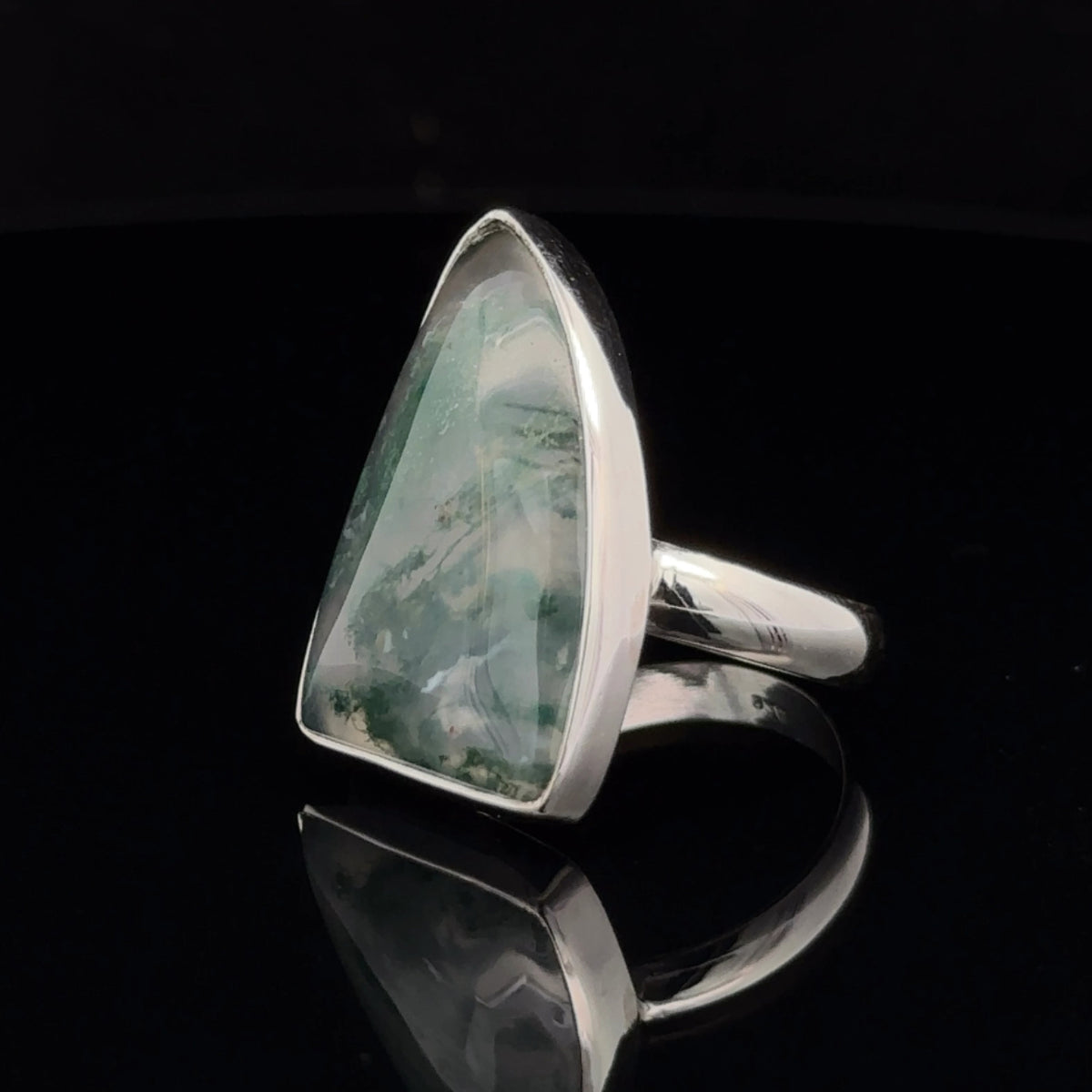 Sterling Silver Moss Agate Ring Size 8