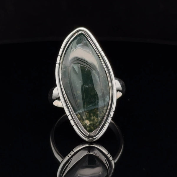 Sterling Silver Moss Agate Ring Size 9