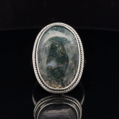 Sterling Silver Moss Agate Ring Size 11