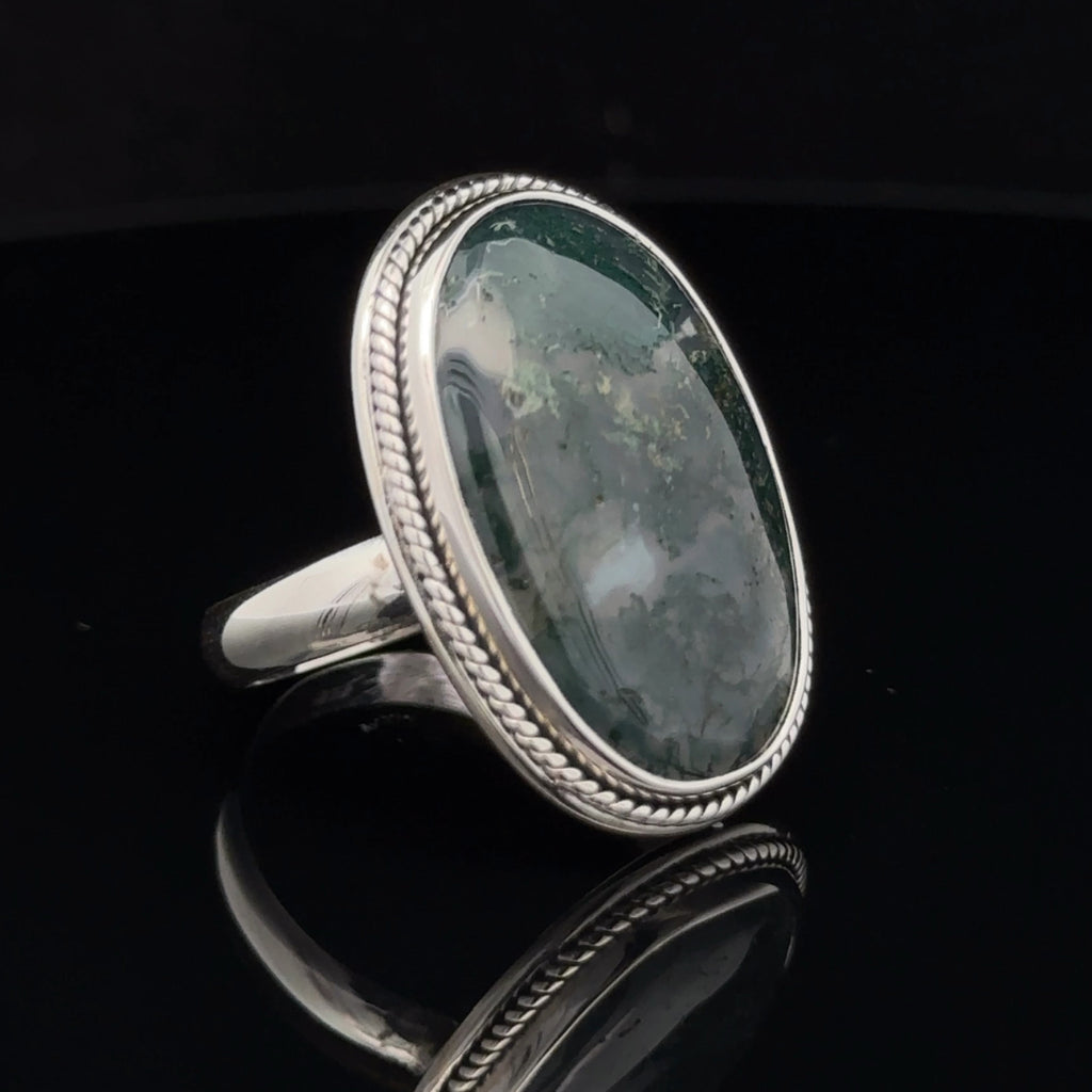 Sterling Silver Moss Agate Ring Size 11