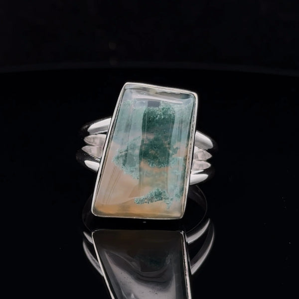 Sterling Silver Moss Agate Ring Size 11