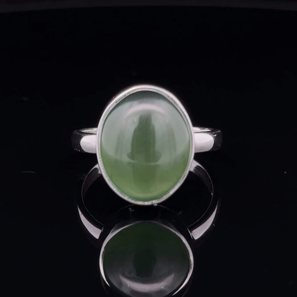 Sterling Silver Nephrite Jade Ring Size 7