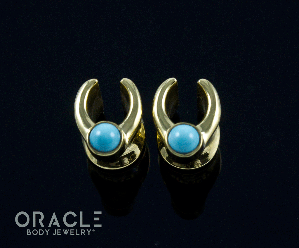 0g (8mm) Brass Saddles with Natural Turquoise