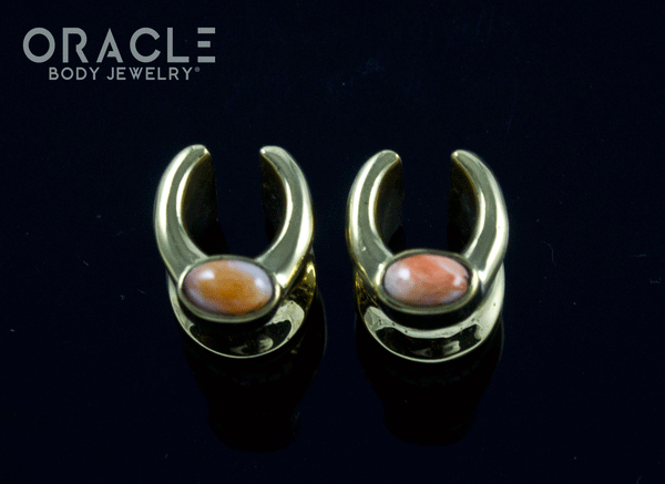 0g (8mm) Brass Saddles with Spiny Oyster