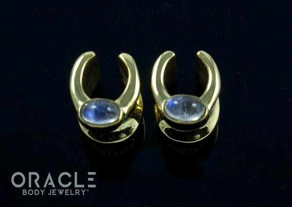 0g (8mm) Brass Saddles with Moonstone