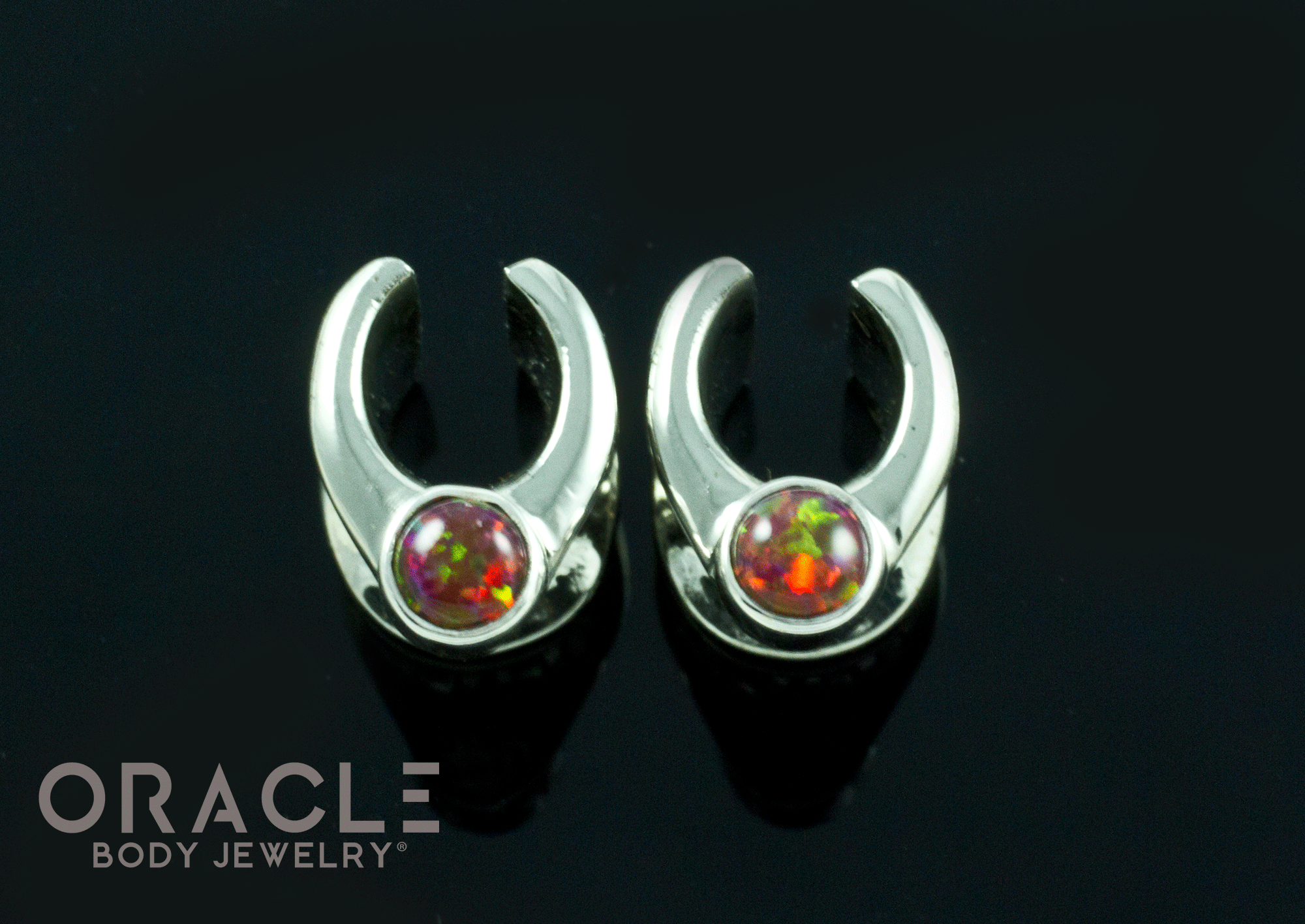 0g (8mm) White Brass Saddles with Black Synthetic Opals