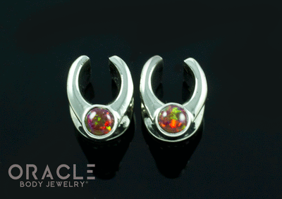 0g (8mm) White Brass Saddles with Black Synthetic Opals
