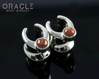 0g (8mm) White Brass Saddles with Black Synthetic Opals