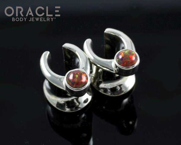 0g (8mm) White Brass Saddles with Black Synthetic Opals