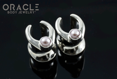 0g (8mm) White Brass Saddles with Pearls