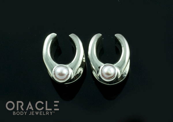 0g (8mm) White Brass Saddles with Pearls