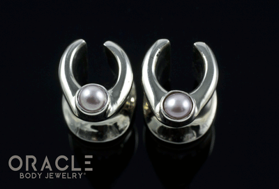 0g (8mm) White Brass Saddles with Pearls