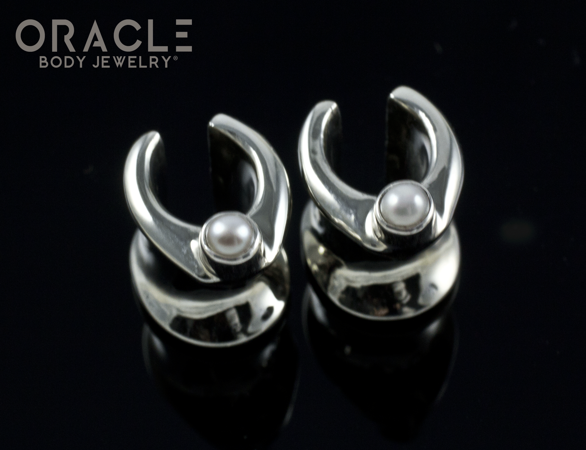 0g (8mm) White Brass Saddles with Pearls