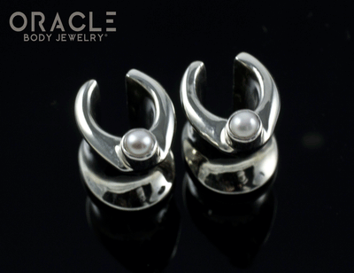 0g (8mm) White Brass Saddles with Pearls
