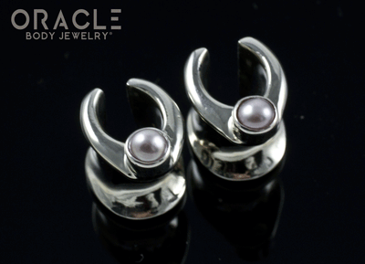 0g (8mm) White Brass Saddles with Pearls
