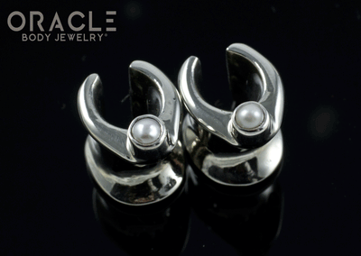 0g (8mm) White Brass Saddles with Pearls
