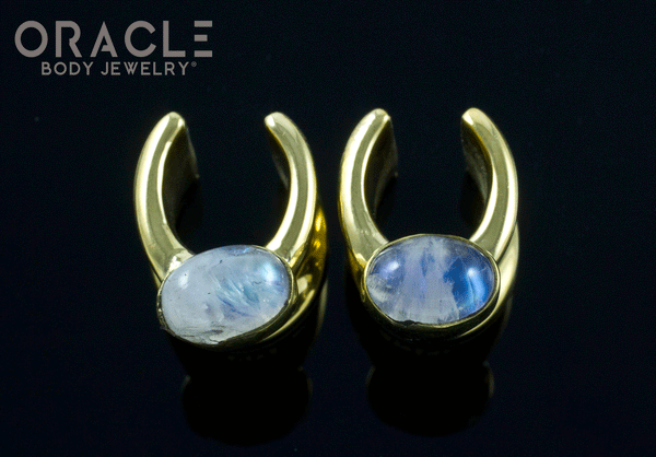 00g (9.5mm) Brass Saddles with Moonstone