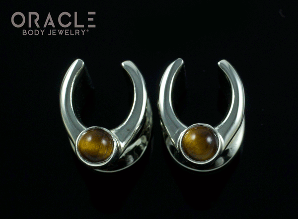 00g (9.5mm) White Brass Saddles with Yellow Tiger Eye