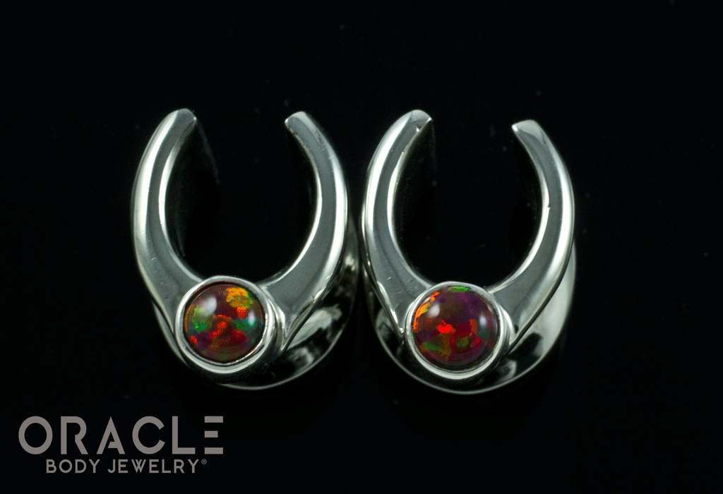 00g (9.5mm) White Brass Saddles with Black Synthetic Opals