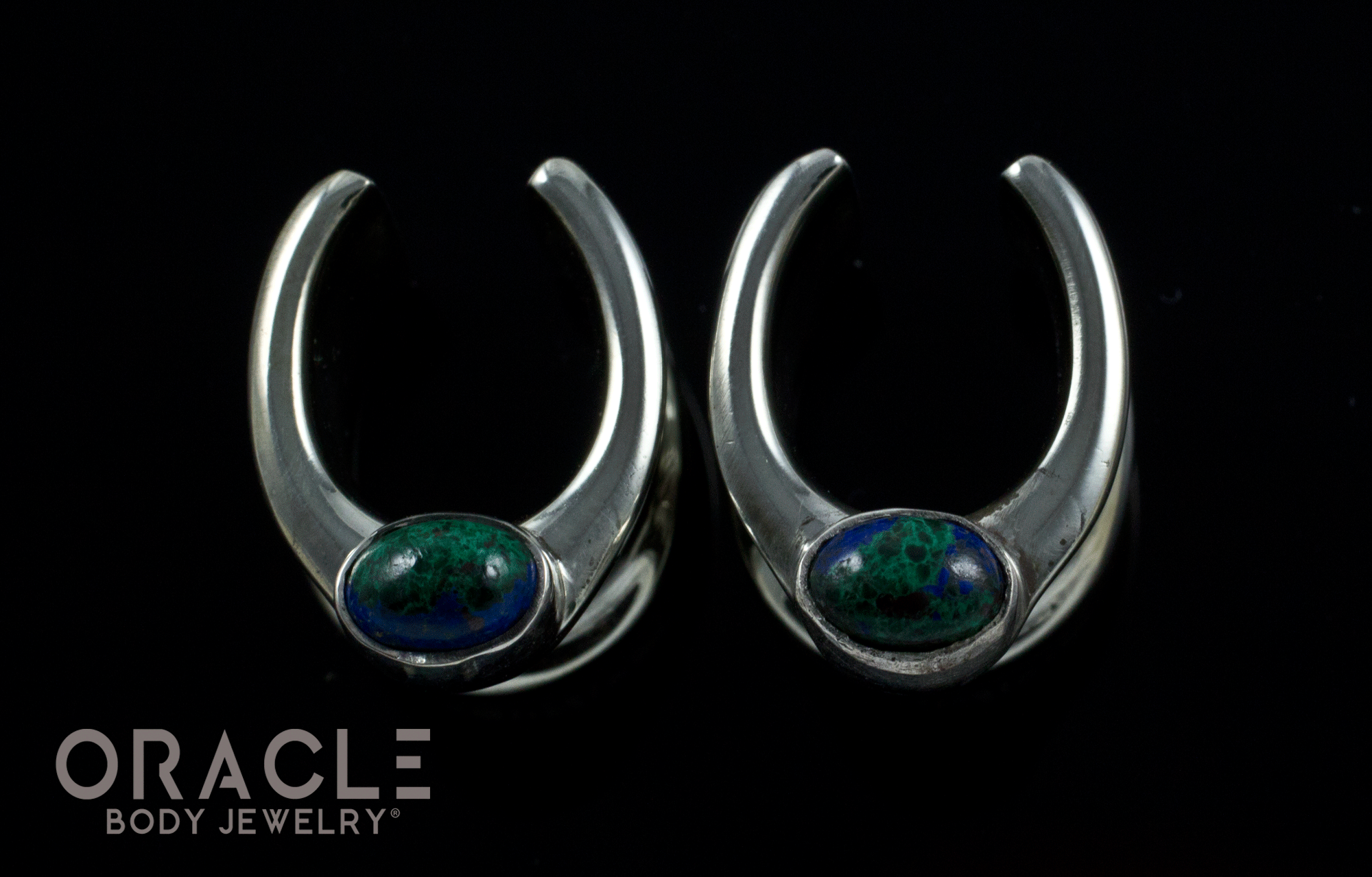1/2" (12.5mm) White Brass Saddles with Azurite in Malachite