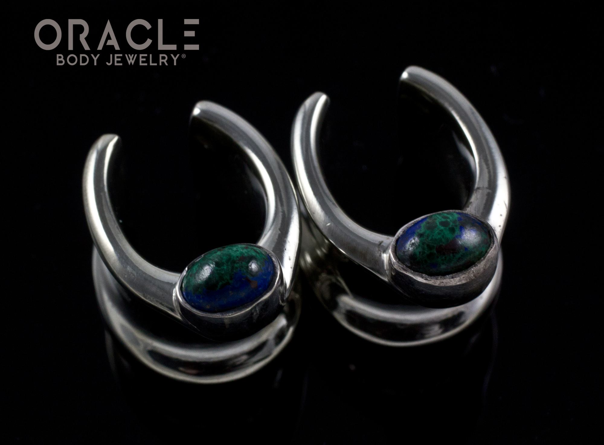 1/2" (12.5mm) White Brass Saddles with Azurite in Malachite