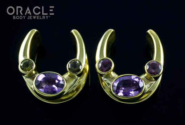 5/8" (16mm) Brass Saddles with Amethyst and Tourmalines