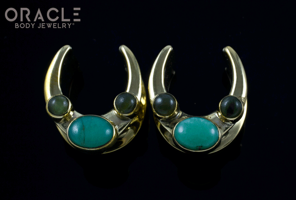 5/8" (16mm) Brass Saddles with Turquoise and Nephrite Jade