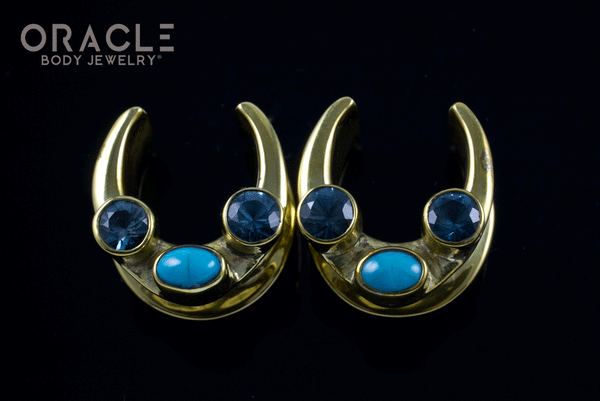 5/8" (16mm) Brass Saddles with Turquoise and Swiss Topaz