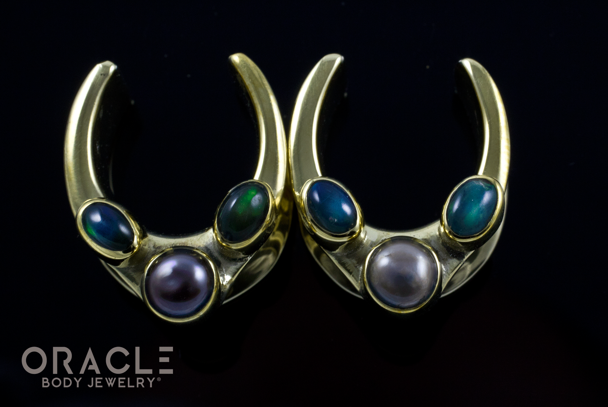 3/4" (19mm) Saddles with Black and Grey Pearls and Black Ethiopian Opals