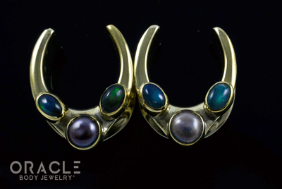 3/4" (19mm) Saddles with Black and Grey Pearls and Black Ethiopian Opals