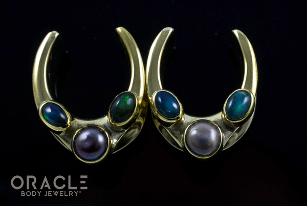 3/4" (19mm) Saddles with Black and Grey Pearls and Black Ethiopian Opals