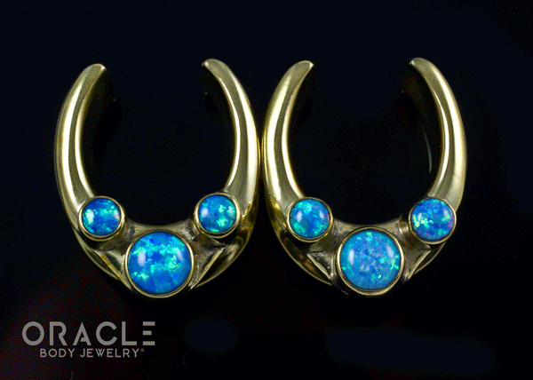 3/4" (19mm) Brass Saddles with Synthetic Blue Opals
