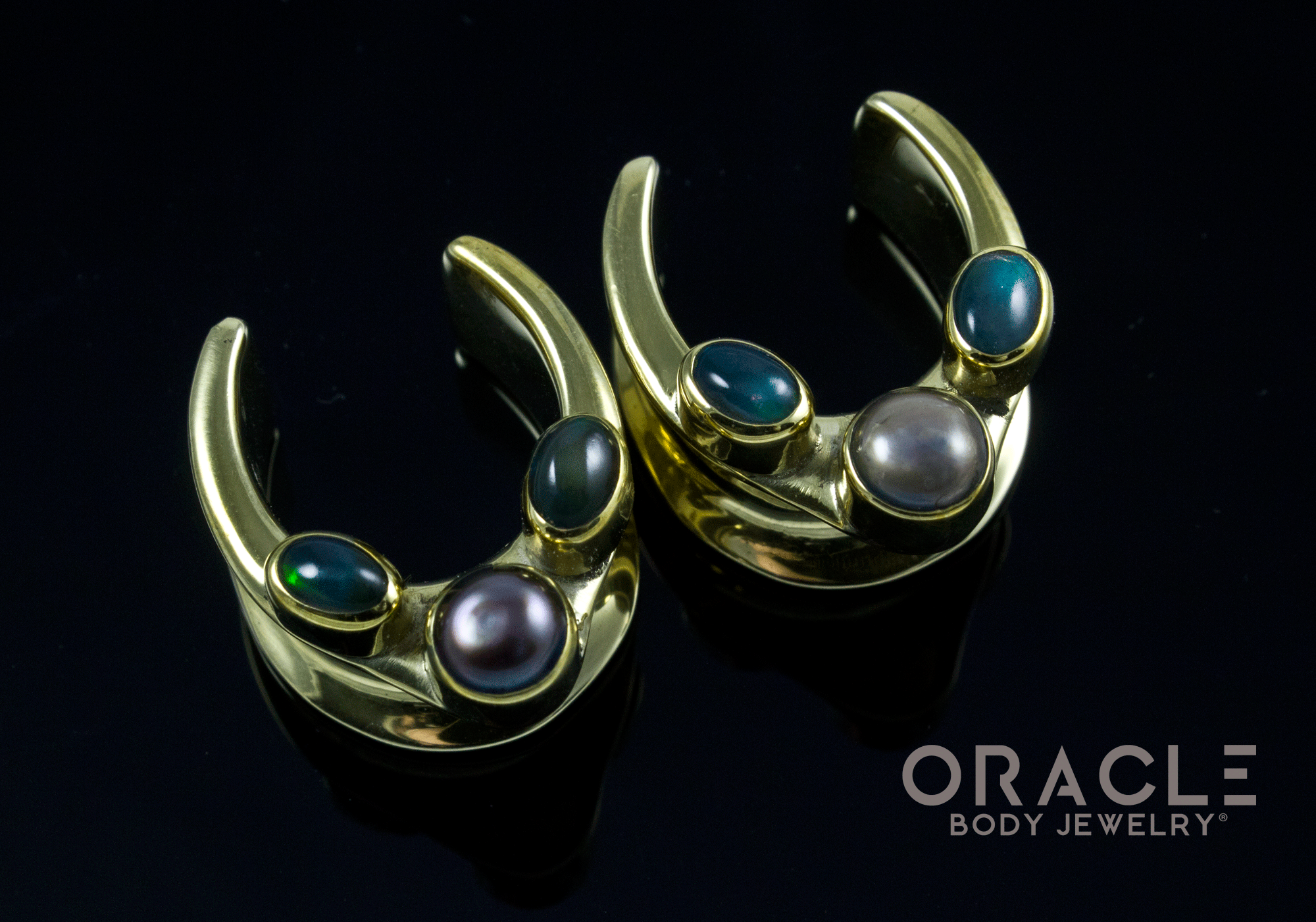 3/4" (19mm) Saddles with Black and Grey Pearls and Black Ethiopian Opals