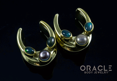 3/4" (19mm) Saddles with Black and Grey Pearls and Black Ethiopian Opals