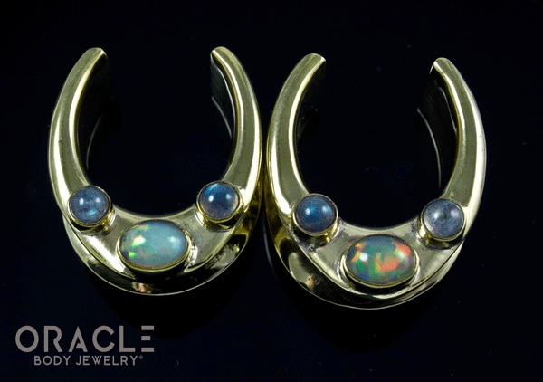 7/8" (22mm) Brass Saddles with Ethiopian Opals and Labradorite.