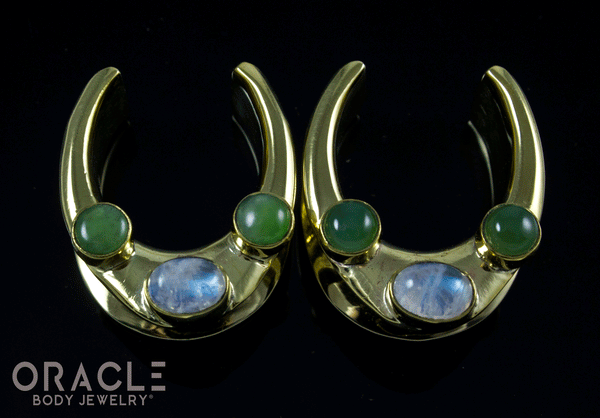 7/8" (22mm) Brass Saddles with Moonstone and Nephrite Jade