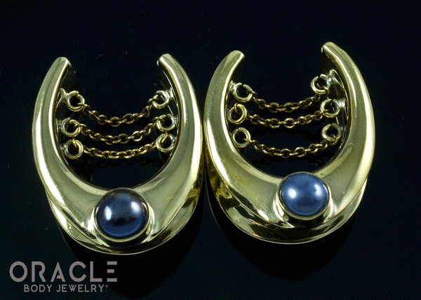 7/8" (22mm) Brass Saddles with Chains and Black Pearls