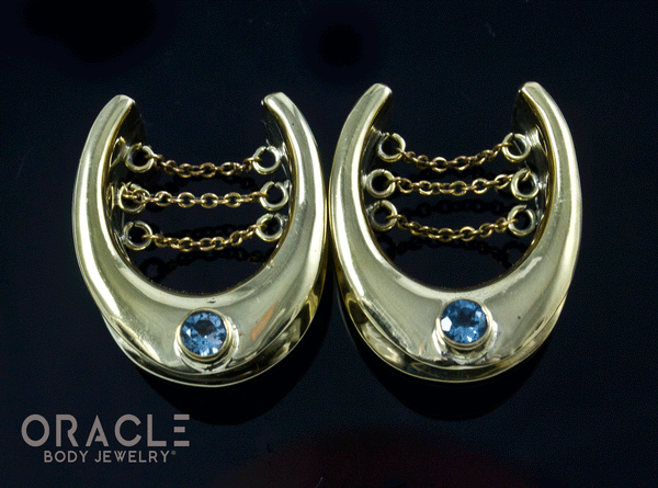 7/8" (22mm) Brass Saddles with Chains and London Blue Topaz
