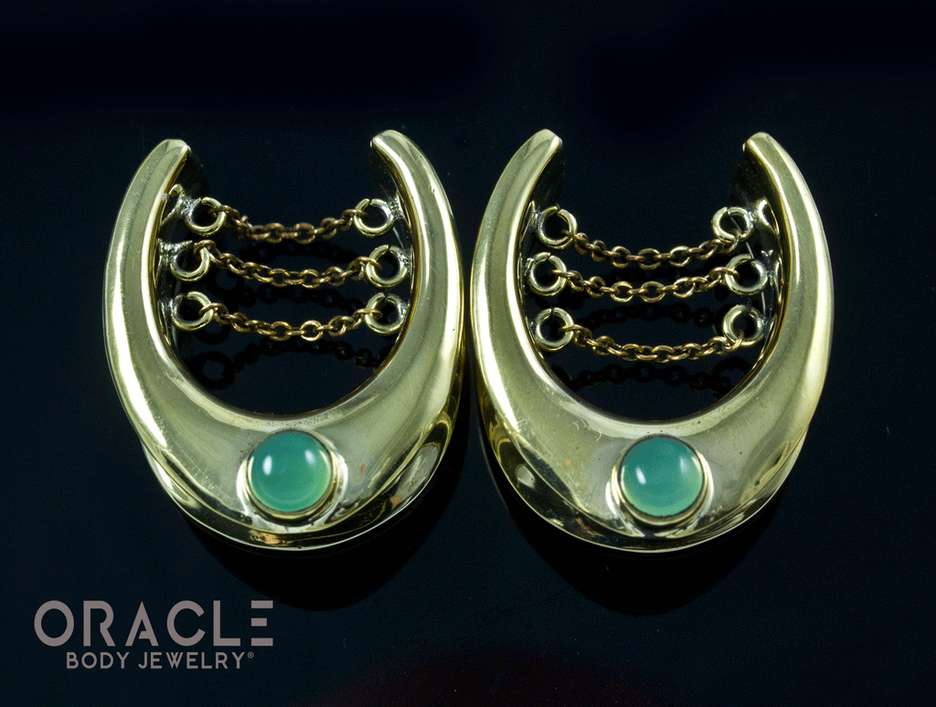 7/8" (22mm) Brass Saddles with Chains and Chrysoprase